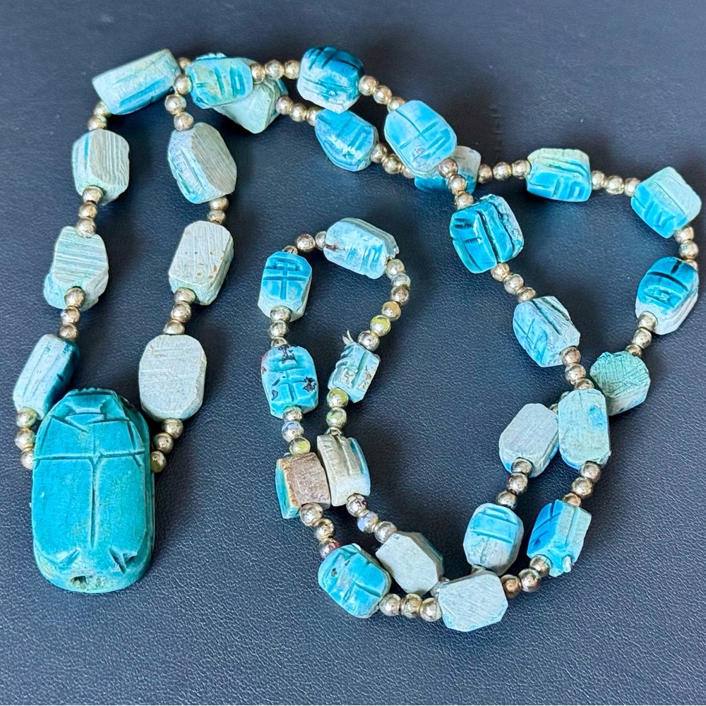 vtg Egyptian Scarab Necklace